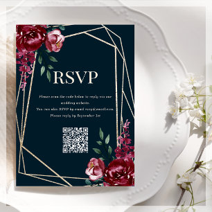 RSVP QR Code   Navy Blue   Burgundy Floral  Enclosure Card