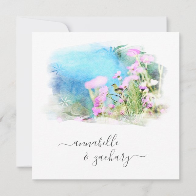 *~* RSVP - QR Watercolor AR15 Bird FLORAL Wedding Invitation (Front)