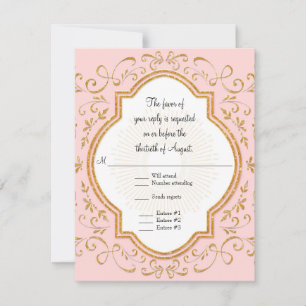 RSVP Quatrefoil Frame Script Swirl Gold Glitter Card