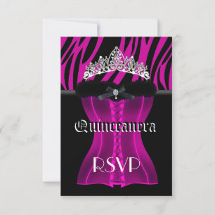 RSVP Quinceanera Pink Zebra Black Tiara Corset Card