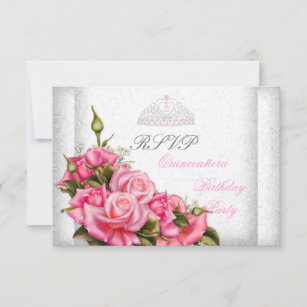 RSVP Quinceanera Pretty Pink Roses White 15th