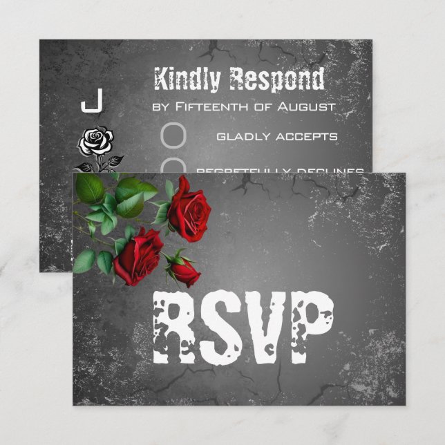 RSVP Red Rose & Grunge Textured Wedding Card (Front/Back)
