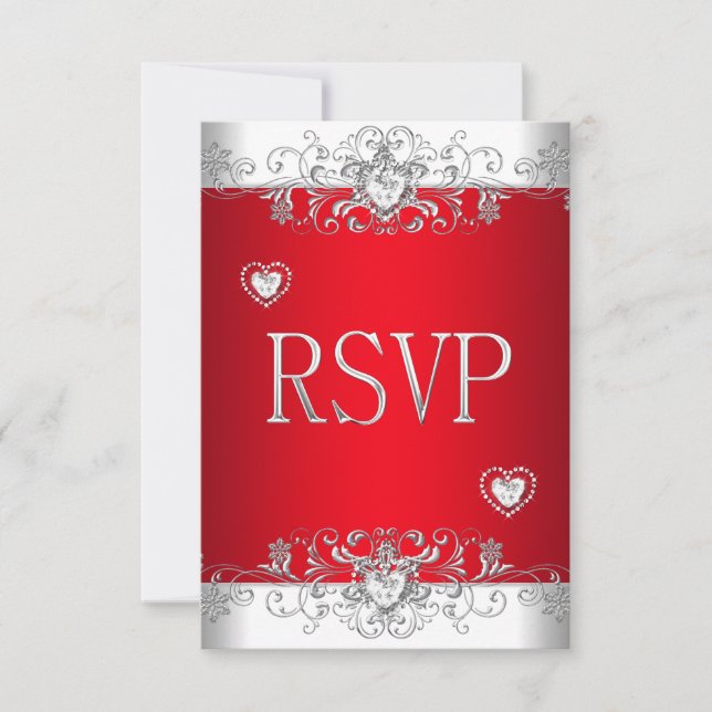 RSVP red Silver White Diamond Hearts Card (Front)