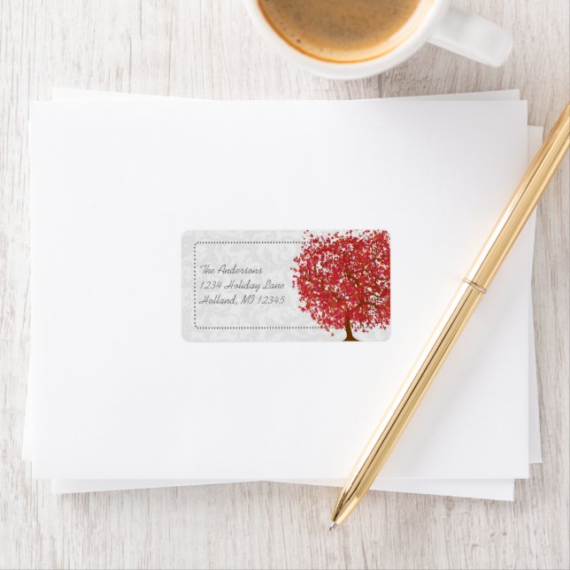 RSVP Red Tree Fall Autumn Leaves Return Address Label (Insitu)