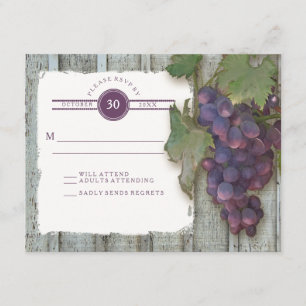 RSVP Red Wine Vintage Wood n Vineyard Wedding Card