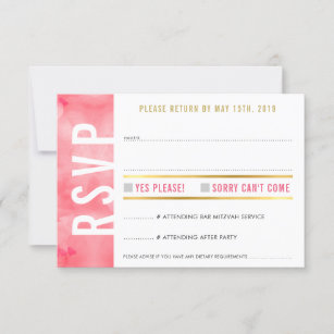 RSVP REPLY CARD bold block modern coral pink gold