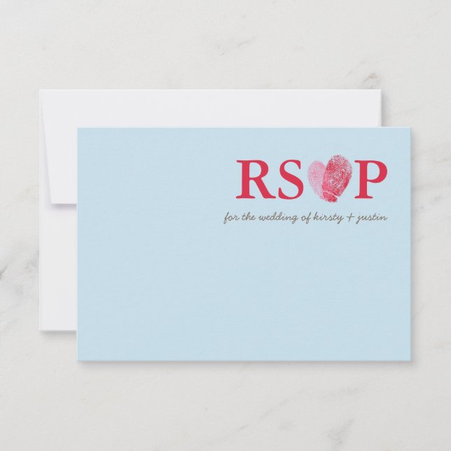 RSVP REPLY CARD cute fingerprint heart couple blue (Front)