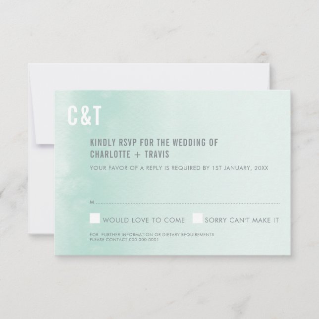 RSVP REPLY CARD :: ombre watercolor pastel mint (Front)