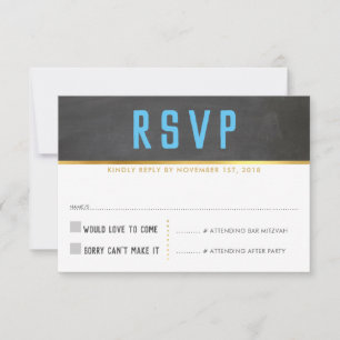 RSVP REPLY CARD smart bold type gold grey aqua