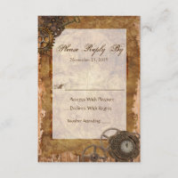 RSVP Reply Card Steampunk Industrial Vintage Wood