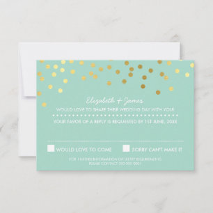 RSVP REPLY cute gold foil confetti pastel mint Card