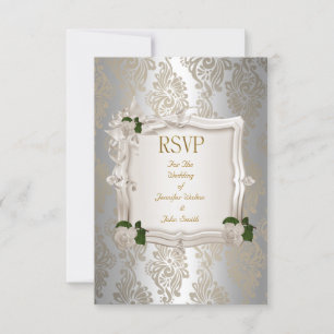 RSVP Reply Elegant Wedding Sepia Silver White Rose Card