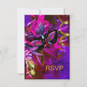 RSVP Reply Masquerade Masks Champagne Card