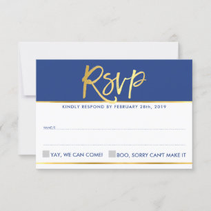 RSVP REPLY modern glam royal blue faux gold foil Card
