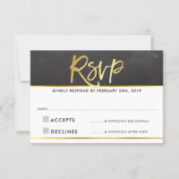 RSVP REPLY modern grey chalkboard gold writing