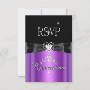 RSVP Reply Party Purple Black Diamond Heart Card