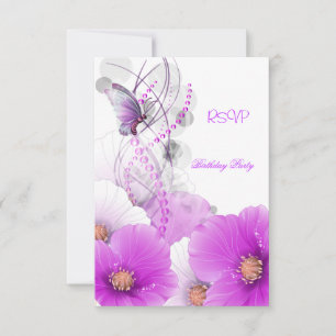 RSVP Reply Pretty Floral Lilac White Butterfly