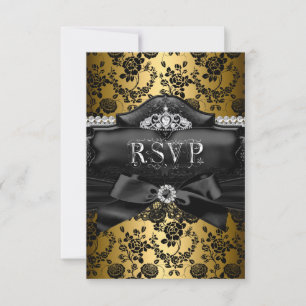 RSVP Reply Pretty Tiara & Bow Gold Sweet 16 Card