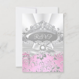 RSVP Reply Pretty Tiara & Bow Pink Quinceañera Card