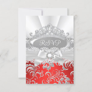 RSVP Reply Pretty Tiara & Bow Red Quinceañera Card