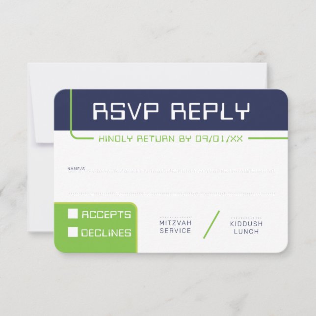 RSVP REPLY RESPONSE 1 modern gamer navy neon green Invitation (Front)