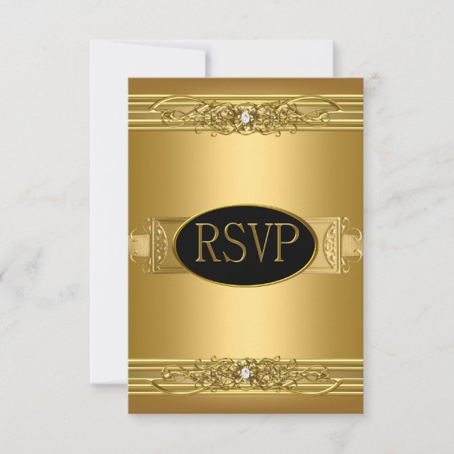 RSVP Reply Response Birthday Party Gold Diamond (Front)
