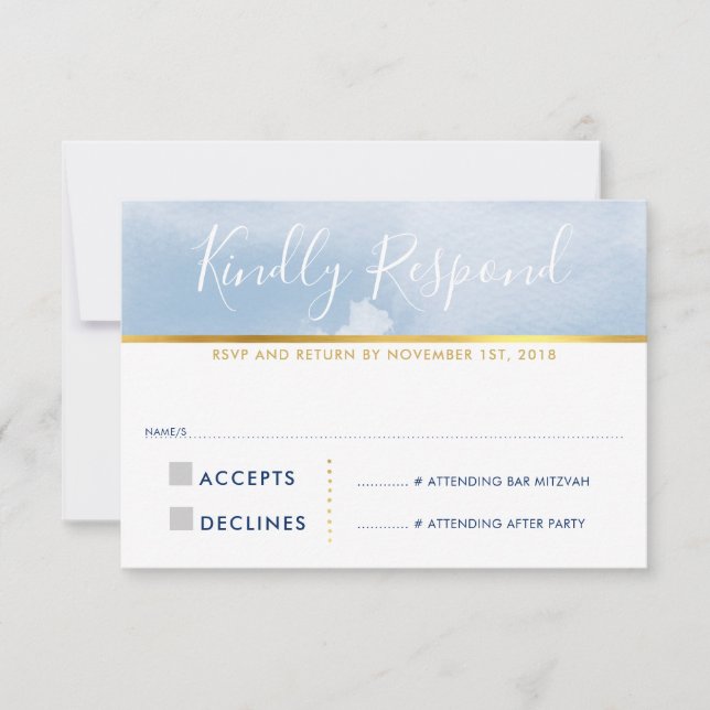 RSVP REPLY RESPONSE CARD smart blue watercolor (Front)