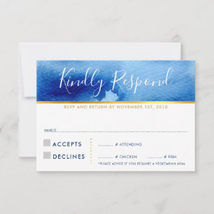 RSVP REPLY RESPONSE CARD stylish blue watercolor