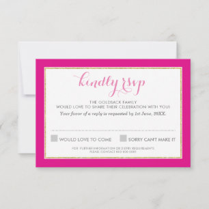 RSVP REPLY RESPONSE chervon pattern gold hot pink