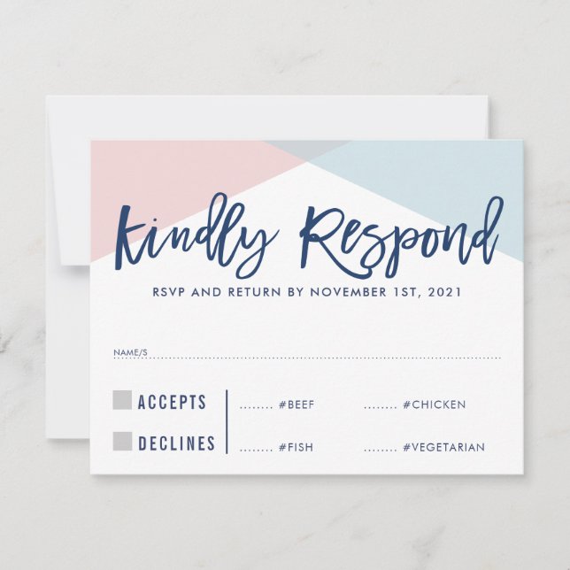 RSVP REPLY RESPONSE elegant pink blue meals big (Front)
