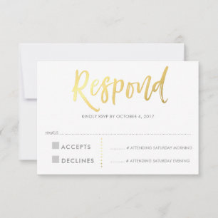 RSVP REPLY RESPONSE faux gold type grey