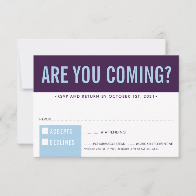 RSVP REPLY RESPONSE fun block aubergine pale blue (Front)