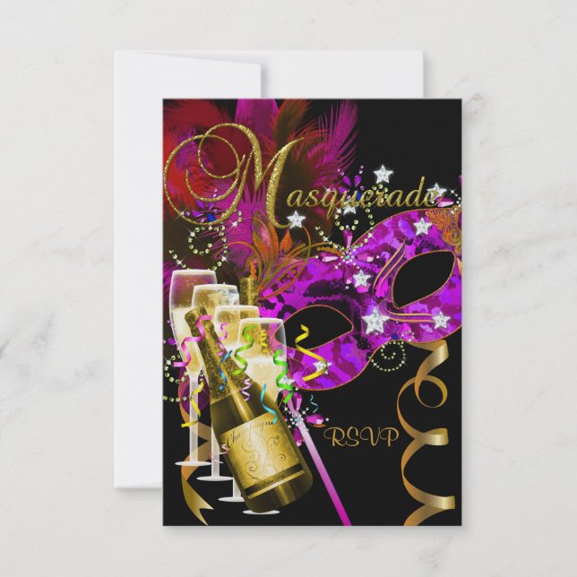 RSVP Reply Response Masks black Gold Pink (Front)