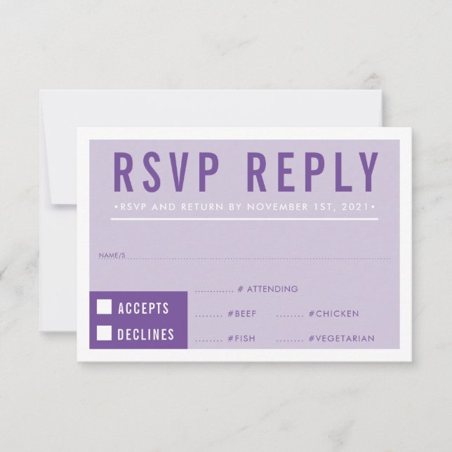 RSVP REPLY RESPONSE modern block violet purple (Front)