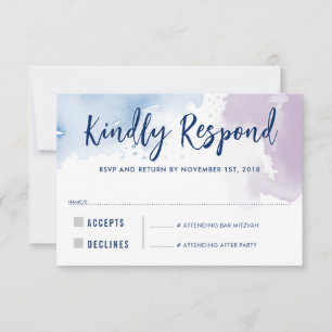 RSVP REPLY RESPONSE modern blue purple watercolor