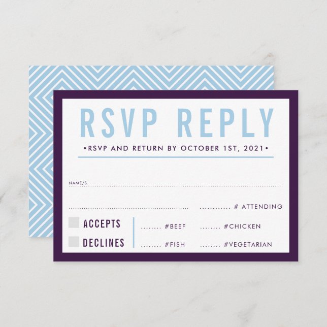 RSVP REPLY RESPONSE modern bold aubergine blue (Front/Back)