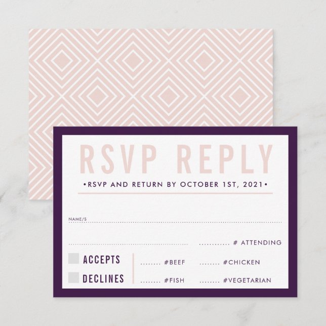 RSVP REPLY RESPONSE modern bold aubergine blush (Front/Back)