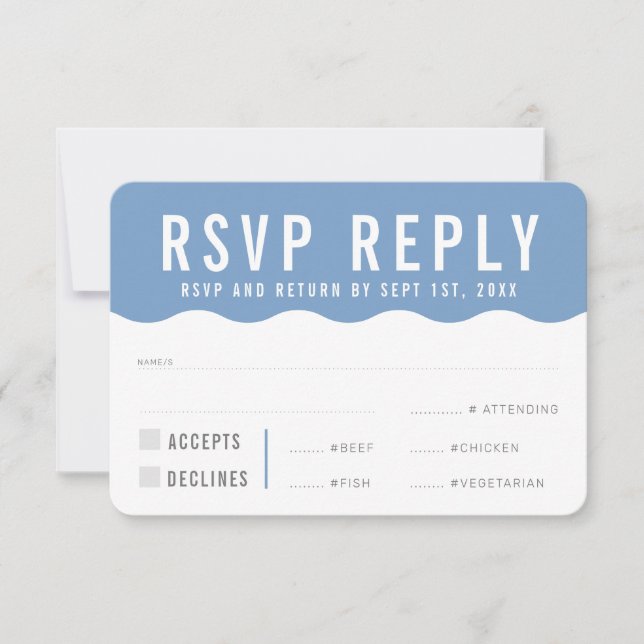 RSVP REPLY RESPONSE modern bold cute wave blue (Front)