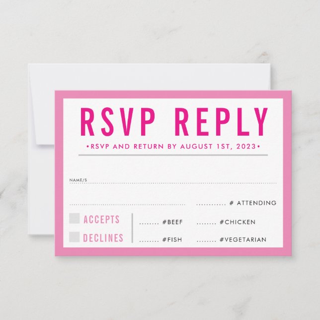 RSVP REPLY RESPONSE modern bold girl pink (Front)