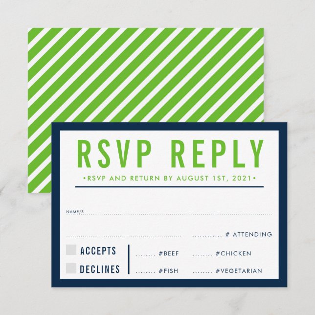 RSVP REPLY RESPONSE modern bold green navy (Front/Back)