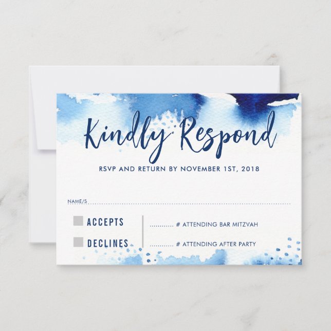 RSVP REPLY RESPONSE modern dark blue watercolor (Front)