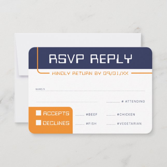 RSVP REPLY RESPONSE modern gaming navy blue orange Invitation (Front)