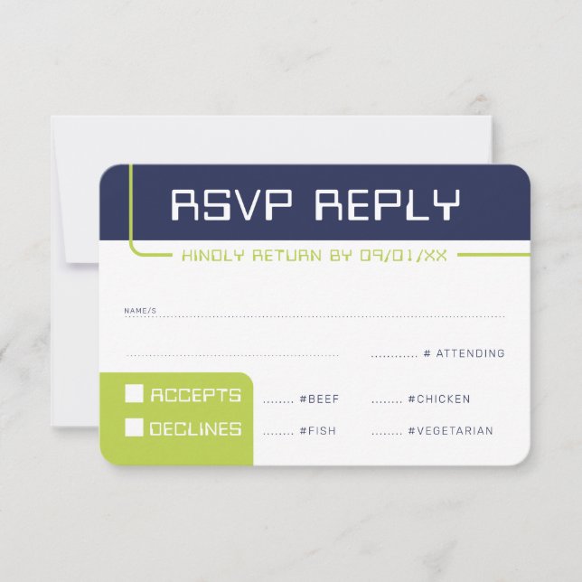 RSVP REPLY RESPONSE modern gaming navy lime green Invitation (Front)