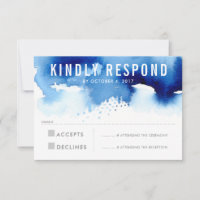 RSVP REPLY RESPONSE modern watercolor splash blue