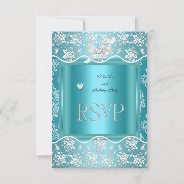 RSVP Reply Response Pretty Blue White Lace (Front)