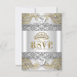 RSVP Reply Response Silver White Gold Quinceanera