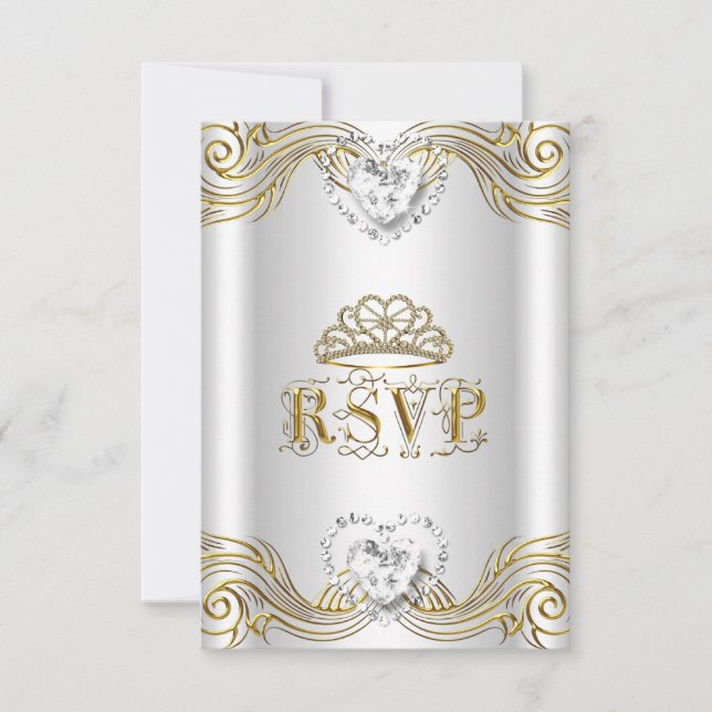 RSVP Reply Response Silver White Gold Quinceanera Invitation (Front)