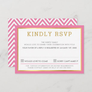 RSVP REPLY RESPONSE simple chevron pattern pink 