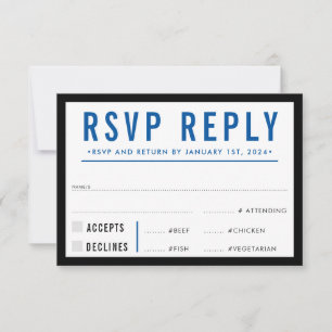 RSVP REPLY RESPONSE simple modern black royal blue