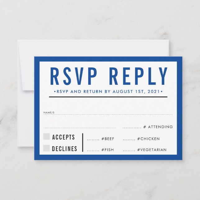 RSVP REPLY RESPONSE simple modern bold royal blue (Front)